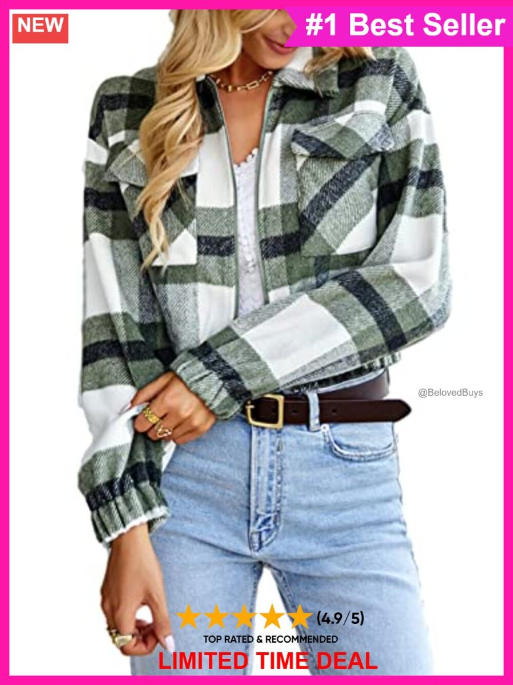 Cropped Plaid Flannel Shacket Zip Up Jacket